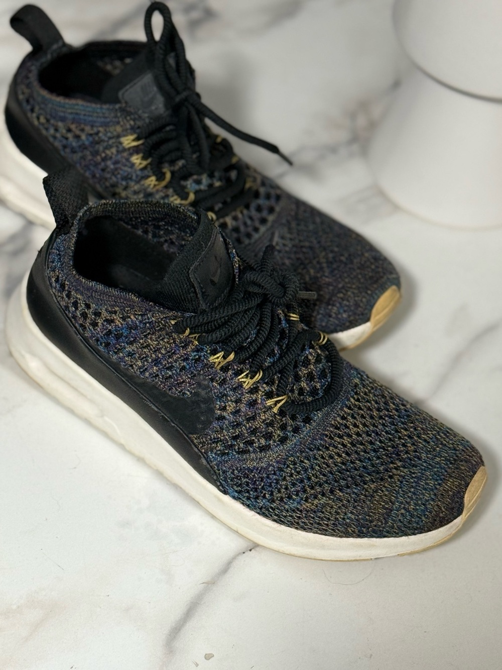 Nike Air Max Thea Ultra Flyknit Black Multicolor Gold Running Sneakers Women’s 7
